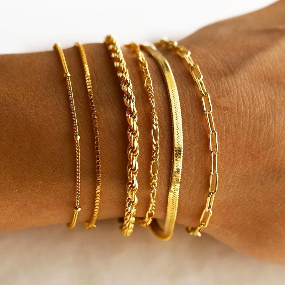 Gold Bracelets for Women's Waterproof, 14K Gold Plated Jewelry Sets Trendy - Picture 2 of 9
